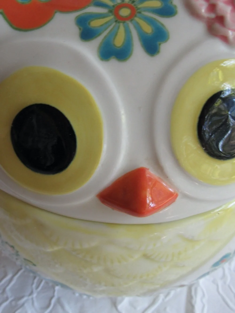 Pier One Owl Cookie Jar Storage Container Hand Painted Stoneware